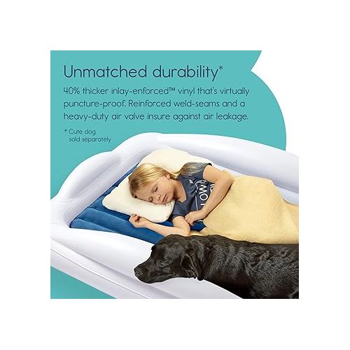  hiccapop Inflatable Toddler Travel Bed with Safety Bumpers [4-Sided] | Portable Toddler Bed for Kids | Toddler Air Mattress | Kids Air Mattress - Navy Blue