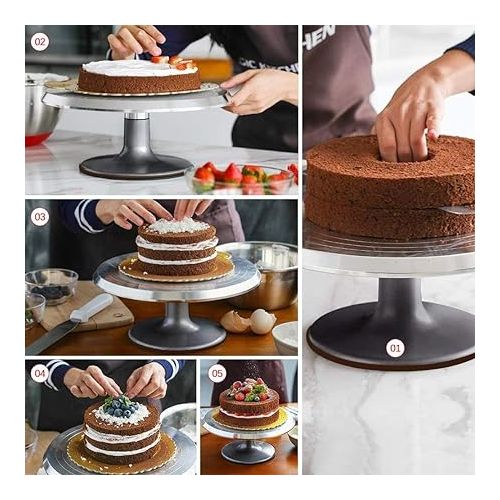  12'' Cake Stand, Cake Spinner Cake Decorating Supplies, Round Decorating Turntable Revolving Aluminum Table Holder Baking Display Tray Plate Tools Accessories for Birthday Wedding Party