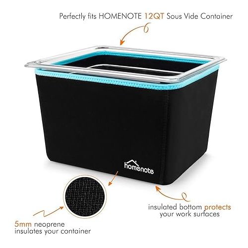  HOMENOTE Container 12 Quart with Lid & Rack and Sleeve - BPA Free Complete Sous Vide Accessories Kit with Cookbook For Anova and Most Sous Vide Cookers