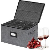 Wine Glass Sorage Box, Stemware Storage Cases with dividers, Hard Shell China Storage Containers 12 Cells for long stem, Stackable Crystal Glassware Storage with Label Window, Handles (Dark Grey)