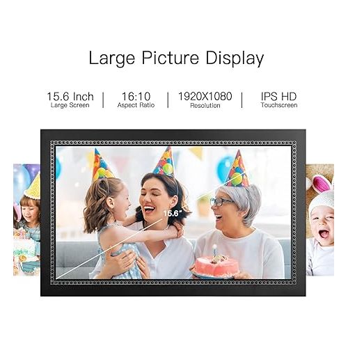  Digital Picture Frame 15.6 Inch Large Digital Photo Frame with 1920 * 1080 IPS Full HD Touchscreen, Humblestead 32GB WiFi Smart Frame Share Photos and Videos via AiMOR App, Wall Mountable