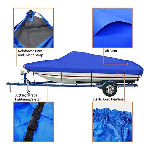  iCOVER Trailerable Boat Cover- 14'-16' 800D Water Proof Heavy Duty,Fits V-Hull,Fish&Ski,Pro-Style,Fishing Boat,Utiltiy Boats, Runabout,Bass Boat,up to 14ft-16ft Long X 90