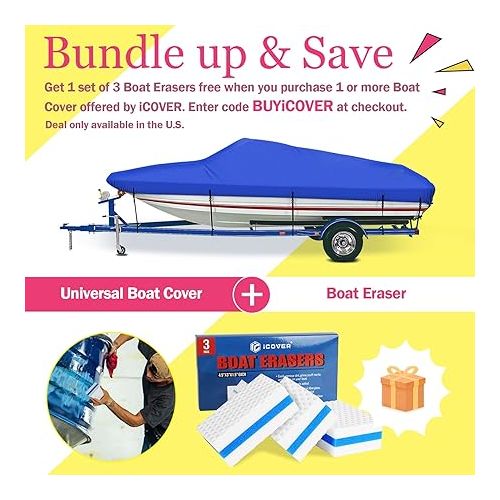  iCOVER Trailerable Boat Cover- 17'-19' Waterproof Heavy Duty Boat Cover, Fits V-Hull,Fish&Ski,Pro-Style,Fishing Boat,Runabout,Bass Boat, up to 17ft-19ft Long X 96