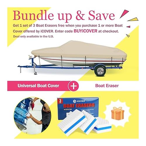  iCOVER Trailerable Boat Cover- 14'-16' 800D Water Proof Heavy Duty,Fits V-Hull,Fish&Ski,Pro-Style,Fishing Boat,Utiltiy Boats, Runabout,Bass Boat,up to 14ft-16ft Long and 68