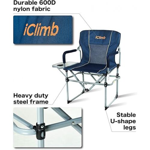  iClimb Heavy Duty Compact Camping Folding Mesh Chair with Side Table and Handle