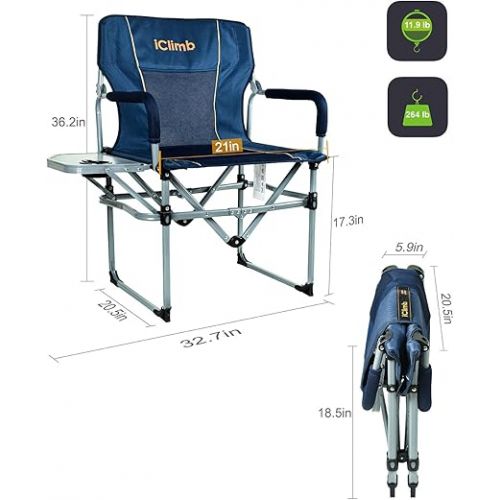  iClimb Heavy Duty Compact Camping Folding Mesh Chair with Side Table and Handle