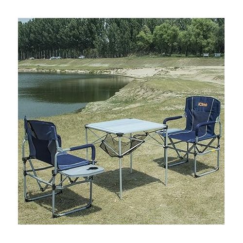  iClimb Heavy Duty Compact Camping Folding Mesh Chair with Side Table and Handle