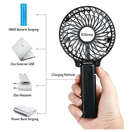  [아마존 핫딜]  [아마존핫딜]IEGrow iEGrow USB Ventilator Leise Mini Handventilator Ventilatoren Luefter mit Batterie Farbe (Schwarz)