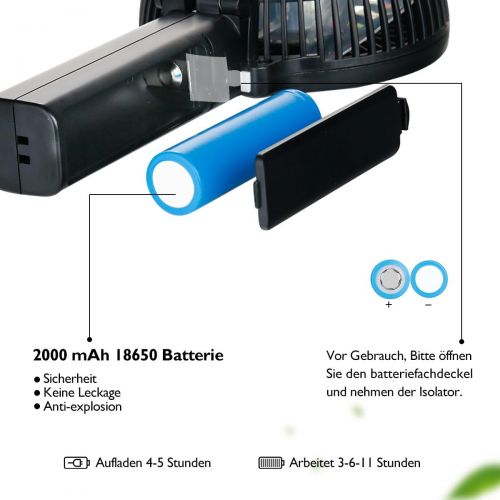  [아마존 핫딜]  [아마존핫딜]IEGrow iEGrow USB Ventilator Leise Mini Handventilator Ventilatoren Luefter mit Batterie Farbe (Schwarz)