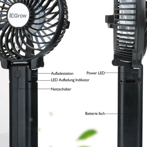  [아마존 핫딜]  [아마존핫딜]IEGrow iEGrow USB Ventilator Leise Mini Handventilator Ventilatoren Luefter mit Batterie Farbe (Schwarz)