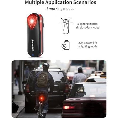  iGPSPORT SR30 Radar Bike Rear Light, 20H Battery Life, 150M Monitoring Distance, IPX7 Waterproof, Rechargeable Bicycle Cyle Back Tail Lights