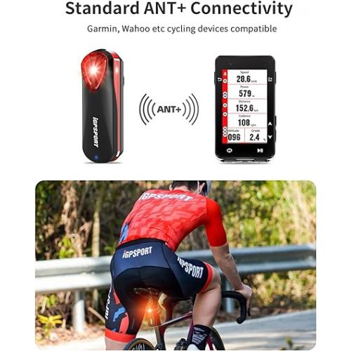  iGPSPORT SR30 Radar Bike Rear Light, 20H Battery Life, 150M Monitoring Distance, IPX7 Waterproof, Rechargeable Bicycle Cyle Back Tail Lights