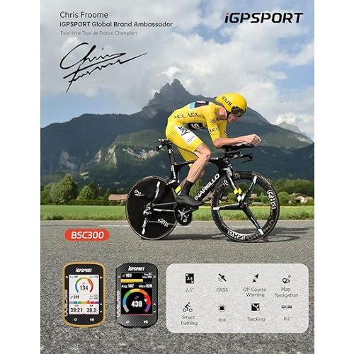  iGPSPORT BSC300 Bike Computer, Offline MAP Navigation Off Course Warning 8GB Bluetooth ANT+ Wireless GPS Cycling Computer IPX7 Waterproof