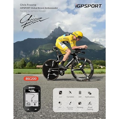  iGPSPORT BSC200 Bike Computer Wireless, Route Navigation 2.5inch Screen Bluetooth ANT+ GPS Cycle Computer Waterproof