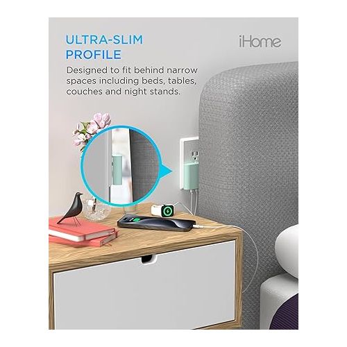  iHome 2-Port USB-C Charger, AC Pro Fast Charging Flat USB C Charger Block (Mint), Compatible with iPhone, iPad, Google Pixel 2, Power Delivery