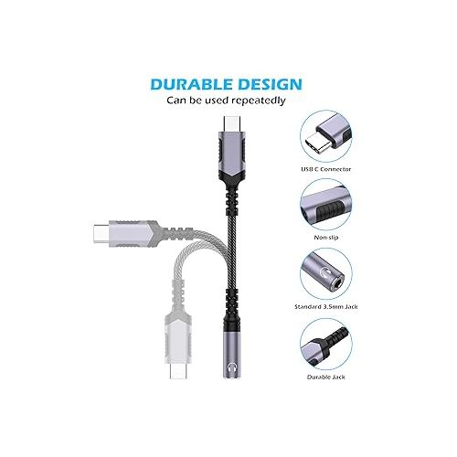  USB C to 3.5mm Audio Headphones Adapter for Samsung Galaxy S24 S23 Ultra S22 Plus S21 S20, Type C to Aux Earphones Dongle Cable DAC for iPhone 15 Pro Max iPad 10 Google Pixel 8 7 7A 6 6A OnePlus Open