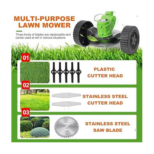  Cordless Lawn Trimmer Weed Wacker,24V 2.0Ah Li-Ion Battery Powered Grass Trimmer Lawn Edger with Cutting Blade,Lightweight Grass Trimmer Adjustable Height Weed Eater Tool for Garden and Yard