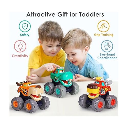  iPlay, iLearn Toddler Monster Truck Toys, Baby Cars for 1 2 3 Year Old Boy, BigWheels Play Vehicles, Pull Back, Friction Powered, Push Go Animal Car, Cool Birthday Gifts for 12 18 24 Month Kids Girls