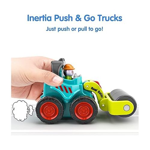  iPlay, iLearn Toddler Construction Toy Trucks, Baby Mini Push Go Cars W/Playmat, Kid Pocket Construction Vehicle, Little Excavator Dump Bulldozer, Birthday Gifts for 6 9 12 18 Month 1 2 3 Year Old Boy