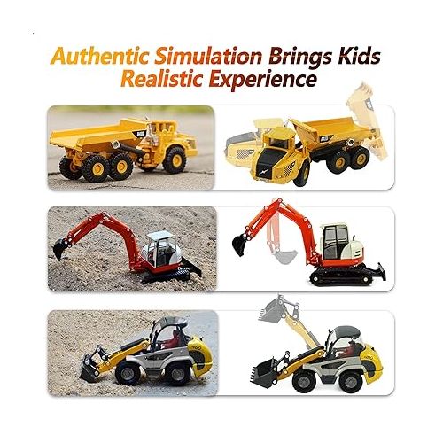  iPlay, iLearn Heavy Duty Construction Site Playset, Metal Dump Truck, Excavator Digger Backhoe, Tractor Bulldozer Diecast Vehicle, Outdoor Sandbox Car Toy, Birthday Gift 3 4 5 Year Old Boy Kid Toddler