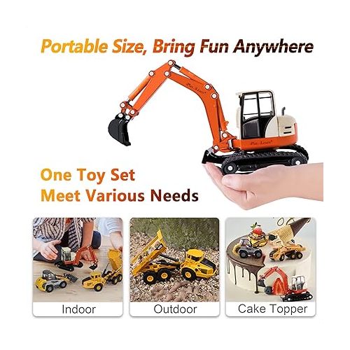  iPlay, iLearn Heavy Duty Construction Site Playset, Metal Dump Truck, Excavator Digger Backhoe, Tractor Bulldozer Diecast Vehicle, Outdoor Sandbox Car Toy, Birthday Gift 3 4 5 Year Old Boy Kid Toddler