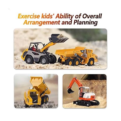  iPlay, iLearn Heavy Duty Construction Site Playset, Metal Dump Truck, Excavator Digger Backhoe, Tractor Bulldozer Diecast Vehicle, Outdoor Sandbox Car Toy, Birthday Gift 3 4 5 Year Old Boy Kid Toddler