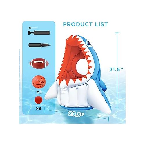  iPlay, iLearn Kids Shark Pool Toys, 3-in-1 Inflatable Float Basketball Football Head Hoop Toss Water Game, Toddler Outdoor Swim Cool Outside Beach Summer Family Party Gifts 3 4 5 6 7 8 Yr Old Boy Girl