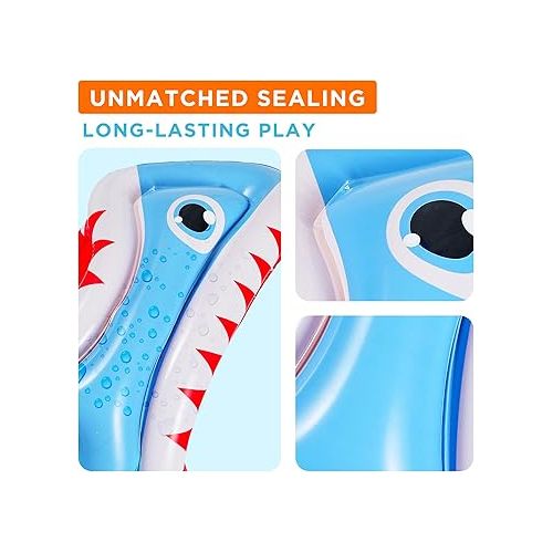  iPlay, iLearn Kids Shark Pool Toys, 3-in-1 Inflatable Float Basketball Football Head Hoop Toss Water Game, Toddler Outdoor Swim Cool Outside Beach Summer Family Party Gifts 3 4 5 6 7 8 Yr Old Boy Girl