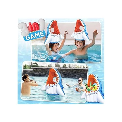  iPlay, iLearn Kids Shark Pool Toys, 3-in-1 Inflatable Float Basketball Football Head Hoop Toss Water Game, Toddler Outdoor Swim Cool Outside Beach Summer Family Party Gifts 3 4 5 6 7 8 Yr Old Boy Girl