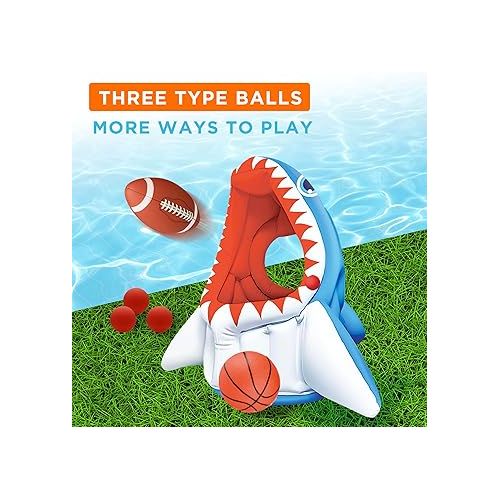  iPlay, iLearn Kids Shark Pool Toys, 3-in-1 Inflatable Float Basketball Football Head Hoop Toss Water Game, Toddler Outdoor Swim Cool Outside Beach Summer Family Party Gifts 3 4 5 6 7 8 Yr Old Boy Girl