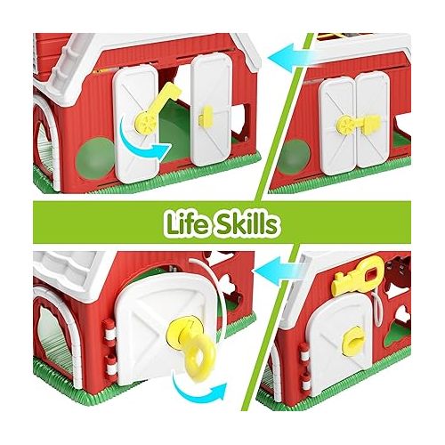  iPlay, iLearn Shape Sorter Baby Toys for 1 Year Old Boys, 12 18 24 Months Infant Learning Toy Set, Farm Animal Sorting Barn W/Tractor Truck, Educational 1st Birthday Gifts for Toddlers Age 2 3 Years