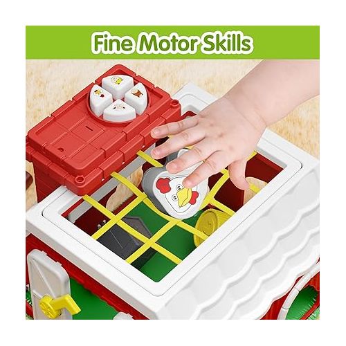  iPlay, iLearn Shape Sorter Baby Toys for 1 Year Old Boys, 12 18 24 Months Infant Learning Toy Set, Farm Animal Sorting Barn W/Tractor Truck, Educational 1st Birthday Gifts for Toddlers Age 2 3 Years