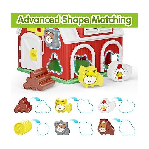  iPlay, iLearn Shape Sorter Baby Toys for 1 Year Old Boys, 12 18 24 Months Infant Learning Toy Set, Farm Animal Sorting Barn W/Tractor Truck, Educational 1st Birthday Gifts for Toddlers Age 2 3 Years