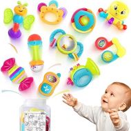 iPlay, iLearn 10pcs Baby Rattles Toys Set, Infant Grab Shake Rattle, Sensory Teether, Babies Development Learning Music Toy, Newborn First Birthday Gift 0 1 2 3 4 5 6 7 8 9 10 12 Month Boy Girl