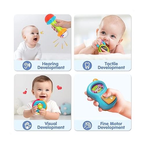  iPlay, iLearn 10pcs Baby Rattles Toys Set, Infant Grab Shake Rattle, Sensory Teether, Babies Development Learning Music Toy, Newborn First Birthday Gift 0 1 2 3 4 5 6 7 8 9 10 12 Month Boy Girl