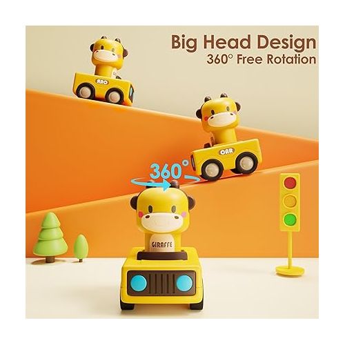  iPlay, iLearn Press and Go Car Toys for Toddlers 1-3, Baby Animal Racing Cars, Infant Play Vehicle Set, Baby Push Go Friction Car Toys for 6-9-12-18 Months, 1st Birthday Gifts for 1-2 Years Old Boys