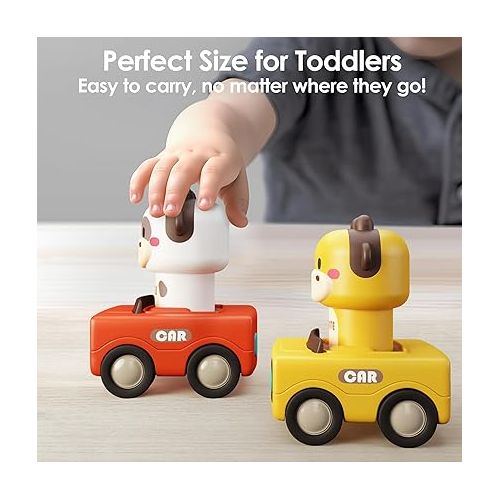  iPlay, iLearn Press and Go Car Toys for Toddlers 1-3, Baby Animal Racing Cars, Infant Play Vehicle Set, Baby Push Go Friction Car Toys for 6-9-12-18 Months, 1st Birthday Gifts for 1-2 Years Old Boys
