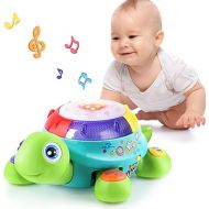 iPlay, iLearn Baby Musical Turtle Toy, Infant Crawling Tummy Toys W/ Light Sound, Toddler Spanish English Bilingual Learning Educational, Birthday Gifts 6 7 8 9 10 12 18 Month 1 Year Old Boy Girl