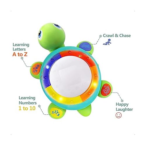  iPlay, iLearn Baby Musical Turtle Toy, Infant Crawling Tummy Toys W/ Light Sound, Toddler Spanish English Bilingual Learning Educational, Birthday Gifts 6 7 8 9 10 12 18 Month 1 Year Old Boy Girl