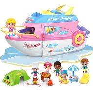 iPlay, iLearn Dollhouse Playset for 3-4 Year Old Girls, Boat Toy Set W/ Cruise Ship Small Dolls, Kids Pretend Play House W/ Furniture, Princess Valentine Birthday Gifts Age 5 6 Child Toddlers