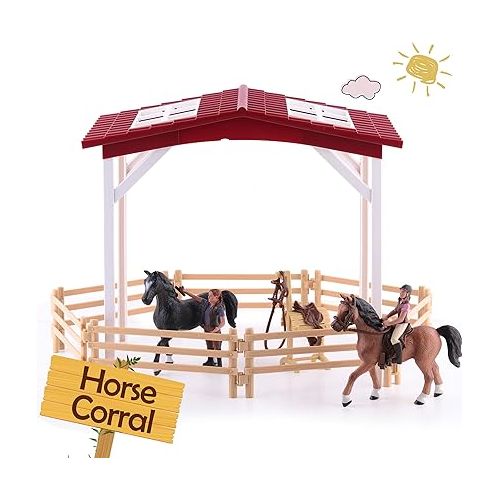  iPlay, iLearn Kids Farm Animal Barn House Toy, Girl Horse Stable Figurine Fence Playset, Country World Farmhouses, Barnyard Chicken Coop Rabbit Puppy Figure, Birthday Gift Age 3 4 5 7 8 6-12 Boy Child