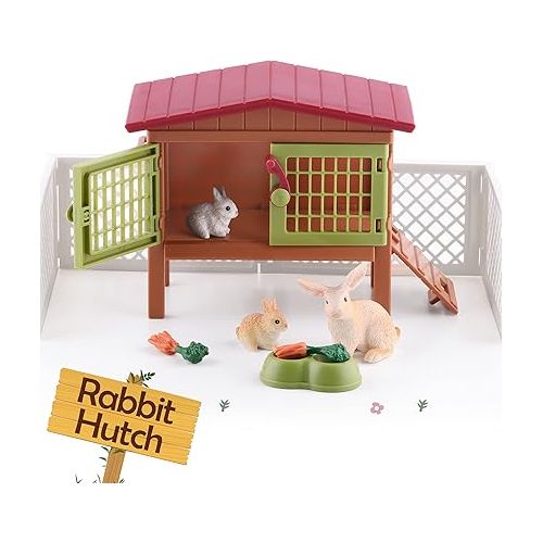  iPlay, iLearn Kids Farm Animal Barn House Toy, Girl Horse Stable Figurine Fence Playset, Country World Farmhouses, Barnyard Chicken Coop Rabbit Puppy Figure, Birthday Gift Age 3 4 5 7 8 6-12 Boy Child