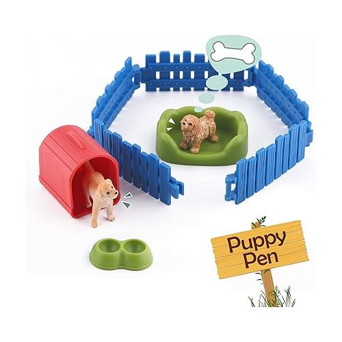  iPlay, iLearn Kids Farm Animal Barn House Toy, Girl Horse Stable Figurine Fence Playset, Country World Farmhouses, Barnyard Chicken Coop Rabbit Puppy Figure, Birthday Gift Age 3 4 5 7 8 6-12 Boy Child