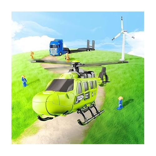  iPlay, iLearn Kids Construction Toys, Toddler Play Vehicle Set W/Trailer Truck, Helicoptor, Wind up Windmill, STEM Engineer Learning Educational Cool Toy, Birthday Gifts 3 4 5 6 7 Year Old Boys Girls