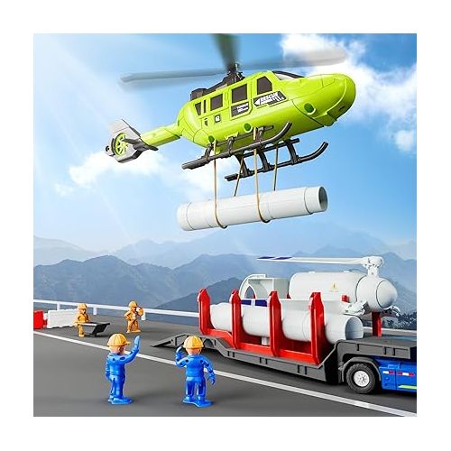  iPlay, iLearn Kids Construction Toys, Toddler Play Vehicle Set W/Trailer Truck, Helicoptor, Wind up Windmill, STEM Engineer Learning Educational Cool Toy, Birthday Gifts 3 4 5 6 7 Year Old Boys Girls