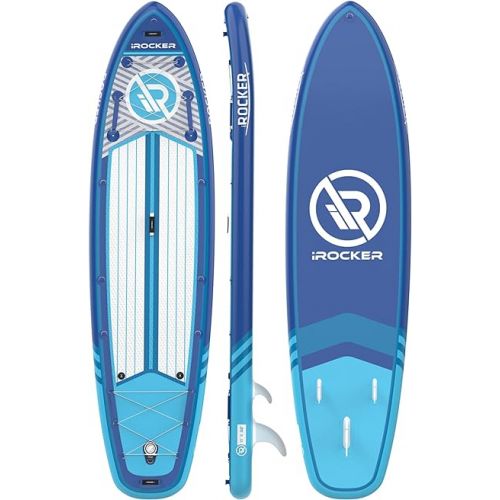  iROCKER All-Around Inflatable Stand Up Paddle Board, Extremely Stable, Premium SUP with Roller Bag, Carbon Paddle, Pump, Leash, Fins & Repair Kit