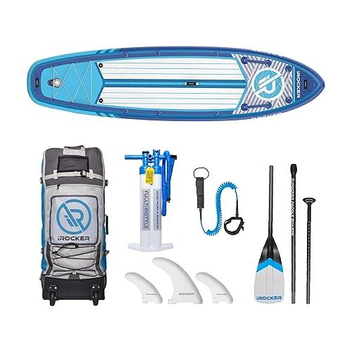  iROCKER All-Around Inflatable Stand Up Paddle Board, Extremely Stable, Premium SUP with Roller Bag, Carbon Paddle, Pump, Leash, Fins & Repair Kit