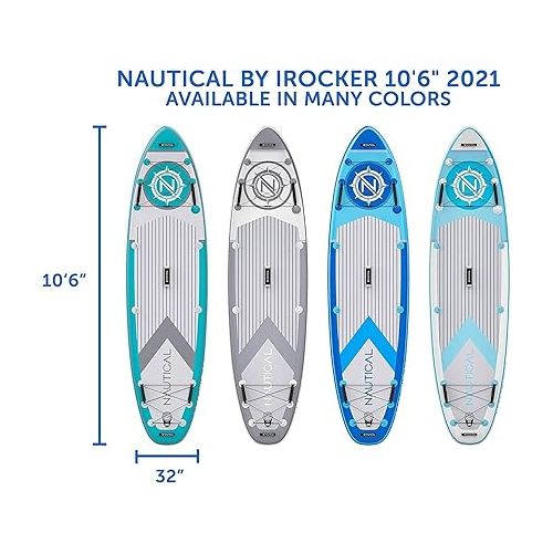  iROCKER Nautical Inflatable Stand-Up Paddleboard for Adults and Kids Portable SUP Board for Fun on The Lake Ocean River with Accessory attachments
