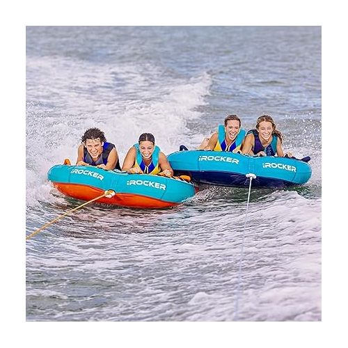  iROCKER Inflatable Boat Towable Tube for Watersports, Two Person Capacity, 2 Repair Patches Included