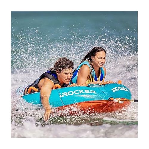  iROCKER Inflatable Boat Towable Tube for Watersports, Two Person Capacity, 2 Repair Patches Included